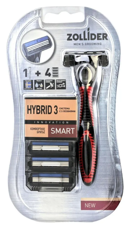 Станок бритвенный ZOLLIDER Hybrid 3 SMART с 4 сменными кассетами 3 лезвия 