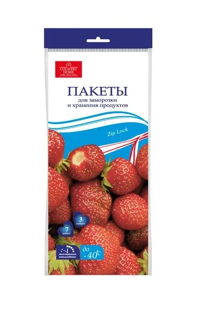 Пакеты 7шт COUNTRY HOME ZIP LOCK для заморозки и хранения продуктов 3л 30мкм