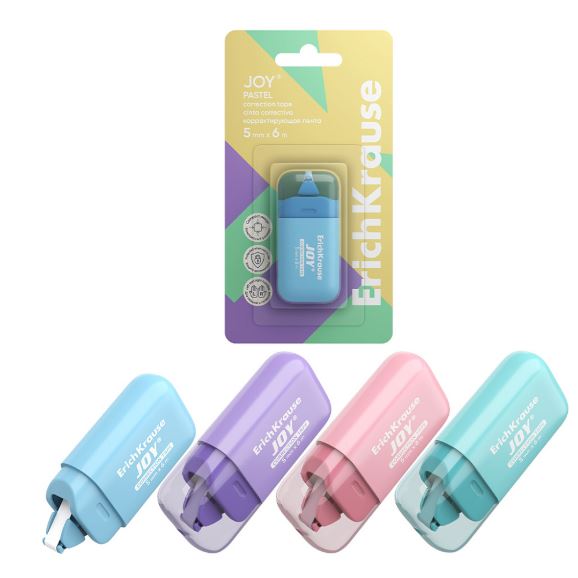 Корректирующая лента ErichKrause JOY® Pastel, 5мм х 6м, ассорти