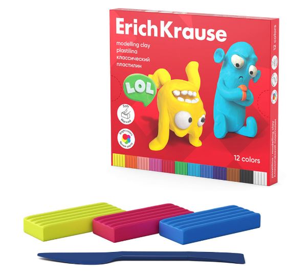 Пластилин классический ErichKrause Jolly Friends 12 цветов со стеком