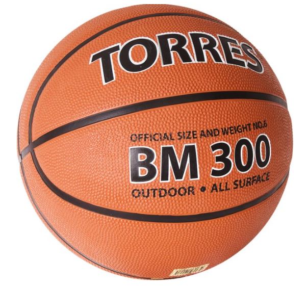 Мяч баскетбольный TORRES р.6, изностойкая резина, бутиловая камера