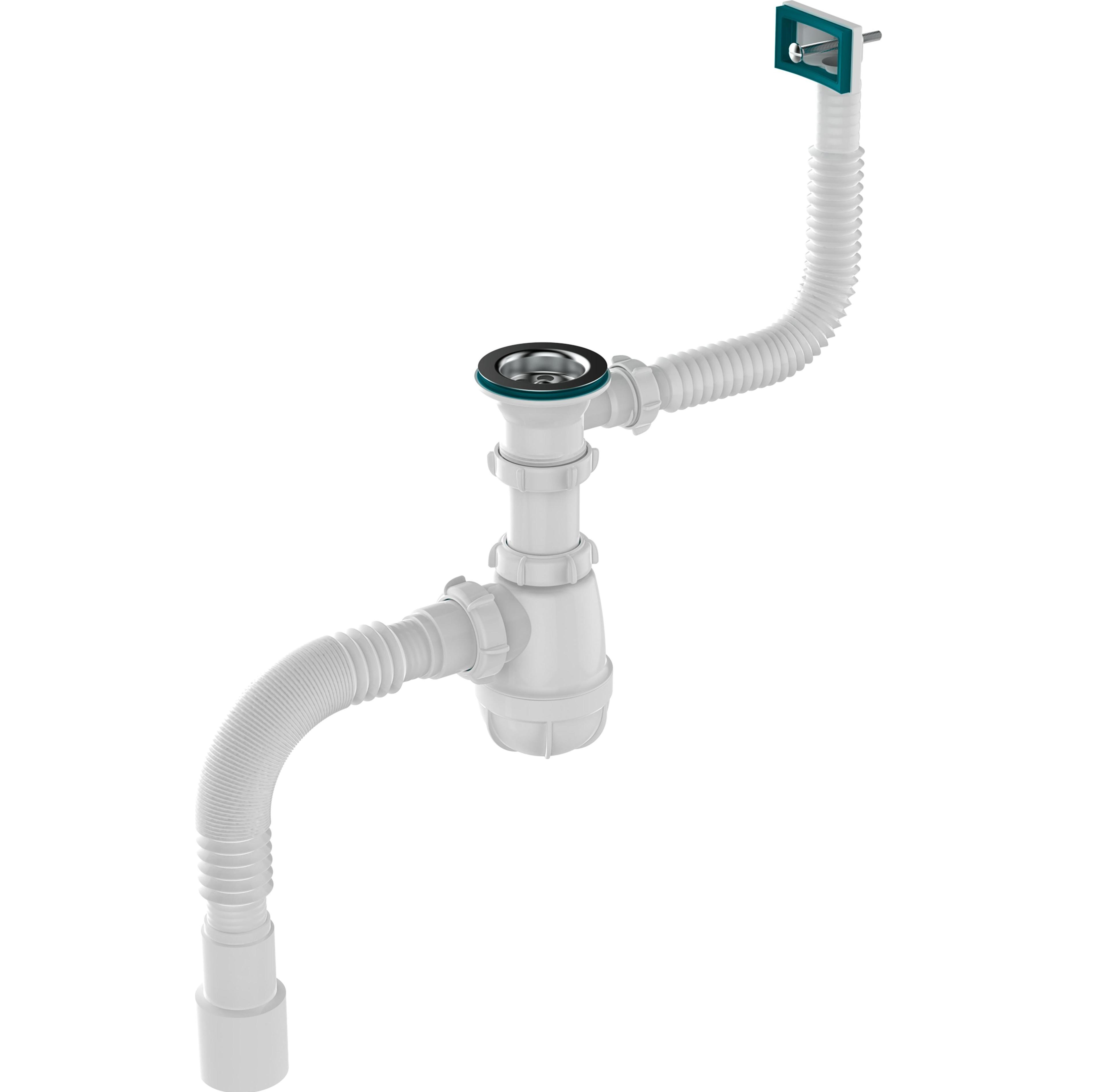 Сифон для кухни AQUANT 1 1/2"х40 с мет.реш. с прямоуг. переливом с г.т. 40х40/53