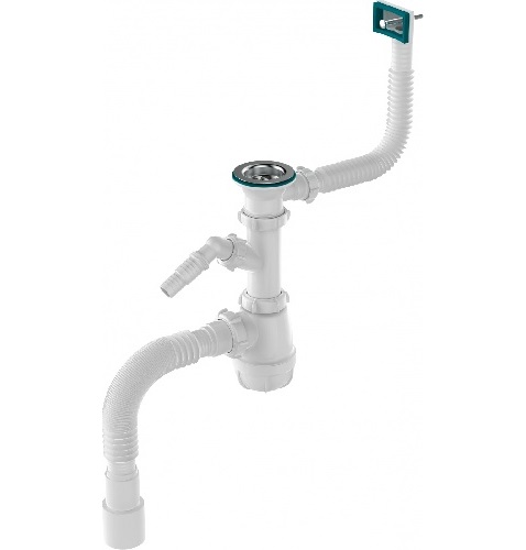 Сифон для кухни AQUANT 1 1/2"х40 с мет.реш. с прямоуг. переливом с отв. с/м с г.т. 40х40/53