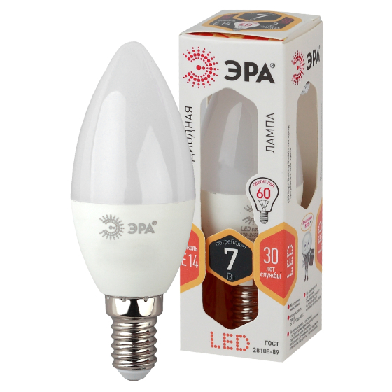 Лампа светодиодная ЭРА STD LED B35-7W-827-E14 E14 / Е14 7Вт свеча теплый белый свет
