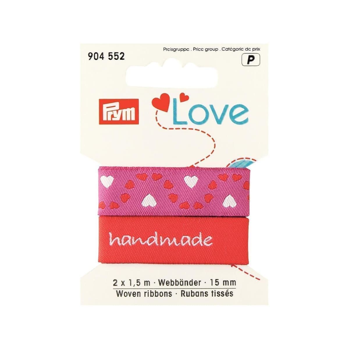 Ленты тканые 2шт PRYM LOVE Сердце 15мм 1,5м