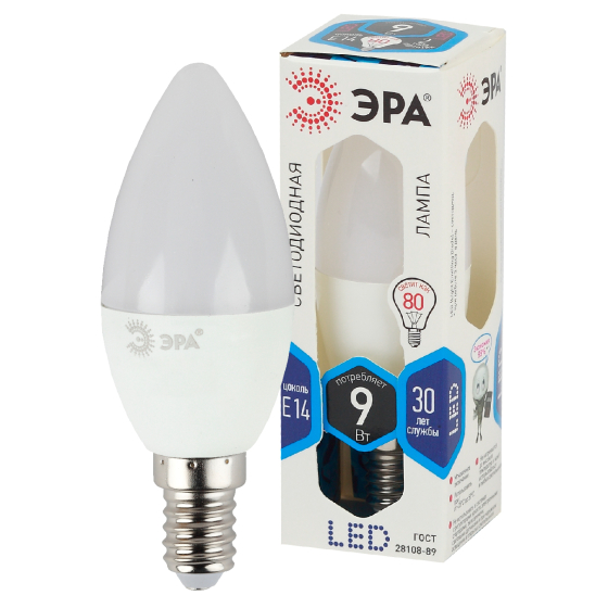 Лампа светодиодная ЭРА STD LED B35-9W-840-E14 E14 / Е14 9Вт свеча нейтральный белый свeт