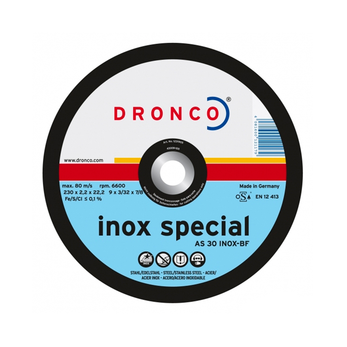Диск отрезной по металлу AS 30 INOX DRONCO