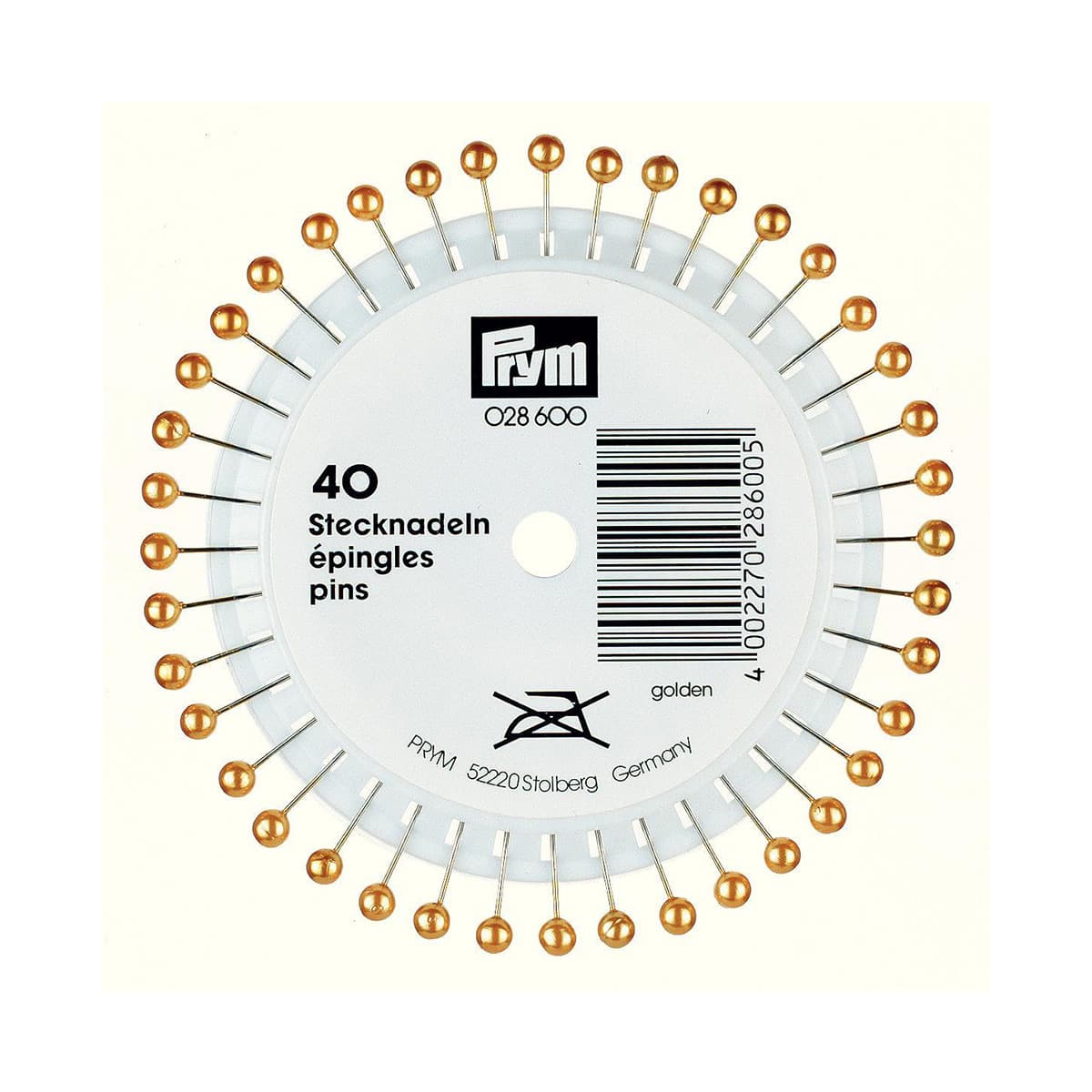 Булавки с жемчужными головками PRYM 40x0,58 cталь золотой розетка 40шт