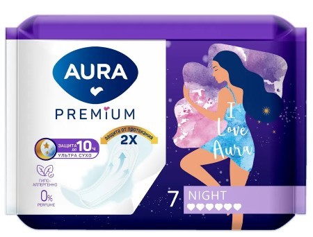 Прокладки женские 7шт AURA PREMIUM NIGHT