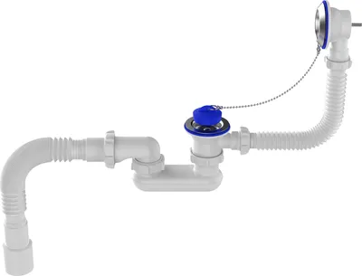 Сифон для ванны AQUANT регулируемый плоский 1 1/2"х40 с выпуск., перелив., мет.реш, с г.т. 40х40/50
