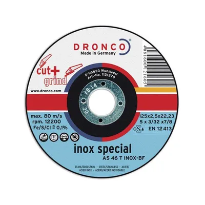 Диск отрезной по металлу резание и шлифование Special Inox AS46T DRONCO