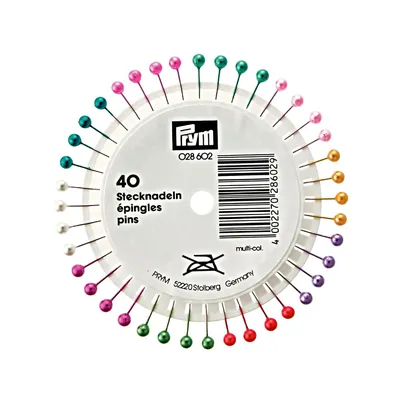 Булавки с жемчужными головками PRYM 40x0,58 cталь разноцветные розетка 40шт