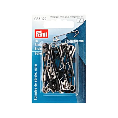Булавки английские со спиралью PRYM 27 38 50мм сталь серый/черный 18шт