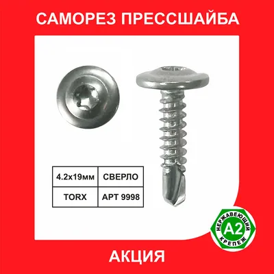 Саморез (клоп) прессшайба М4,2х19мм сверло TX20 АРТ9998 нерж.А2 (АКЦИЯ) — фото 2