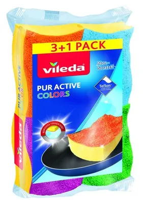 Губка 4шт VILEDA Pur Active Colors