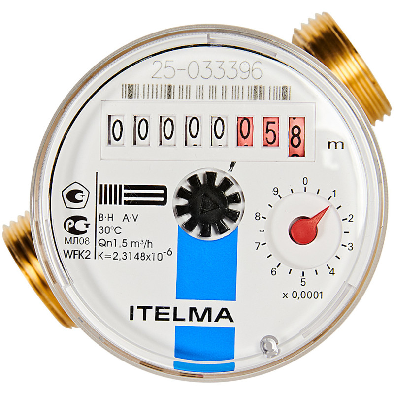 Счетчик холодной воды ITELMA (Ду=15мм, L=80мм, Qном=1,5 м3/ч)